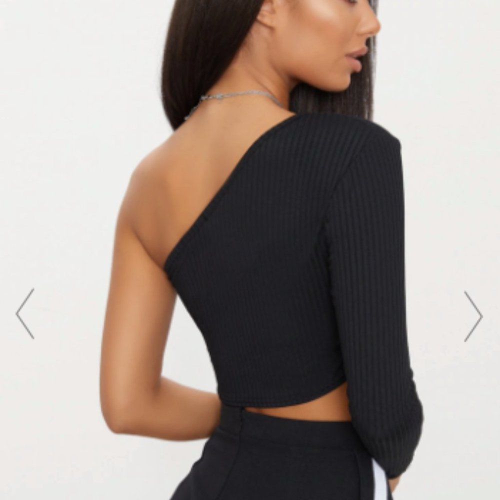 NWT Ribbed One-Shoulder Crop Top - Picture 3 of 9